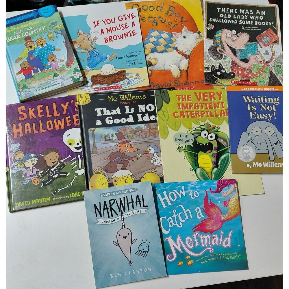 Lot of 10 Children's Picture Books Berenstain Bears Narwhal Mo Willems HC PB